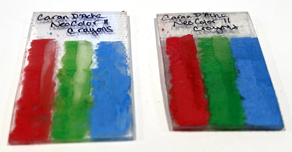 Caran d'Ache NeoColor II Crayons on shrinky dinks