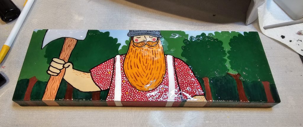 painting of a lumberjack painted with nail polish